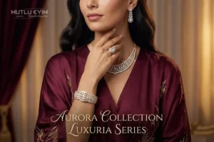 Aurora Collection Luxuria Series gerdanlık, bilezik, küpe ve yüzükten oluşan tam pırlanta set.
